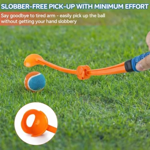 Foldable Dog Ball Launcher with 2.5” Tennis Ball, 25” Long Thrower, Hands-Free Ball Pickup, Outdoor Fetch Toy for Dogs