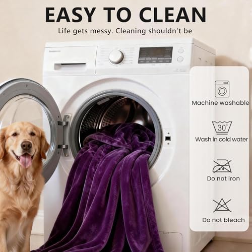 gogobunny Waterproof Flannel Blanket for Bed Couch Sofa, Reversible Double-Sided Throw for Dog Cat, Stain Resistant Furniture Protector Against Liquid Pee & Fur (90" x 108", Dark Purple/Light Purple)