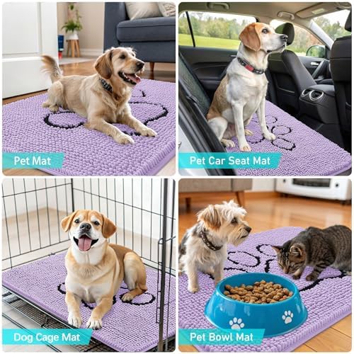 OLANLY Dog Door Mat for Muddy Paws 30x20, Paw Print Design Chenille Mud Mat