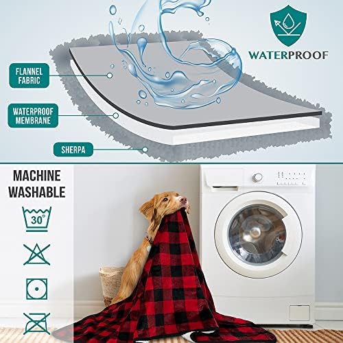 PetAmi Waterproof Dog Blanket Puppy Cat Bed Cover Queen 90x90 Checker Red