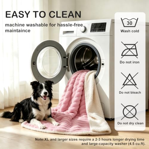 PERFEMET Waterproof Bed Blanket for Large Dogs, Reversible Corduroy Fleece Calming Throw Blanket Washable, Furniture Cover Protects Bed Couch Sofa from Liquid Pee and Pet Fur, 60"X80", Pink