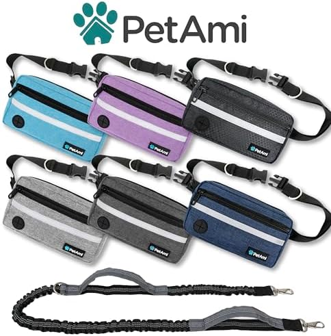 PetAmi Hands Free Dog Leash Waist Belt Bag Fanny Pack, Single, Dark Gray