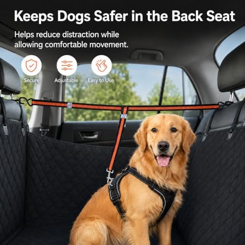 Dog Car Harness & Zipline System - Adjustable Pet Seat Belt for Safe Rides, Reduces Driver Distraction. Durable, Escape-Proof Car Leash for Dogs, Tool-Free Install for Backseat.