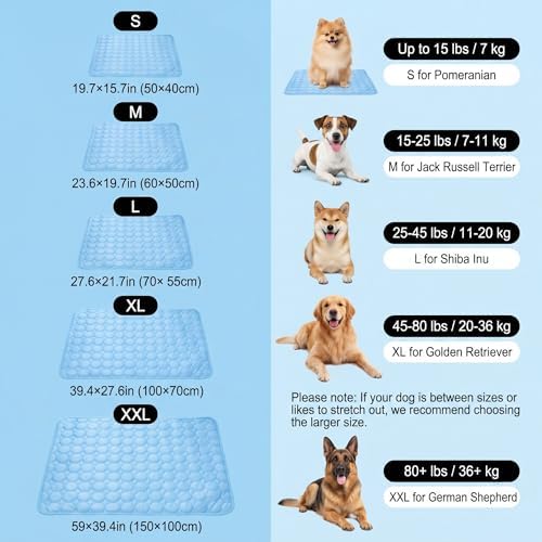 Pawlabs Cooling Mat - Self Cooling Pad for Dogs, Washable Portable for Crate Kennel Car Sofa Bed Floor, Indoor Outdoor Summer Use (Blue, L)