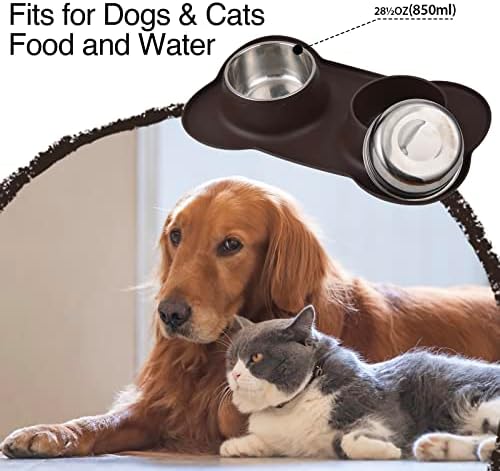 Dog Bowls 2 Stainless Steel Bowl for Pet Water and Food Feeder with Non Spill Skid Resistant Silicone Mat for Pets Puppy Small Medium Cats Dogs