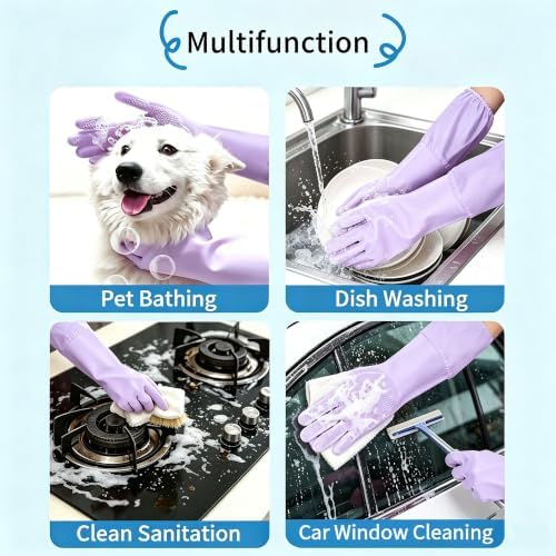 Long Sleeve Dog & Cat Washing Gloves, Pet Bathing Grooming Tool