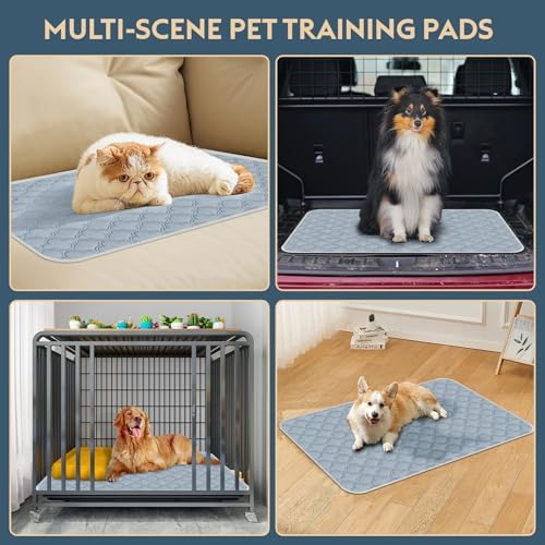 FunFurry Washable Pee Pads for Dogs - 4 Pack Reusable Pee Pads,Waterproof Puppy Pads,Pet Training Pads,Super Absorbent with Dog Paw Shape Non-Slip Backing (Light Grey, 18" X 24" - 4 Pack)