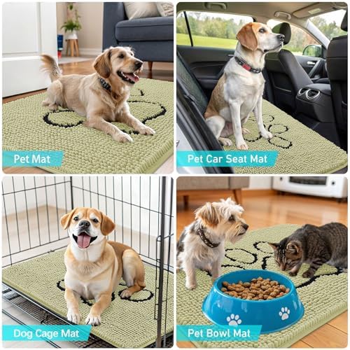 OLANLY Dog Door Mat for Muddy Paws 48x30, Paw Print Design Chenille Mud Mat