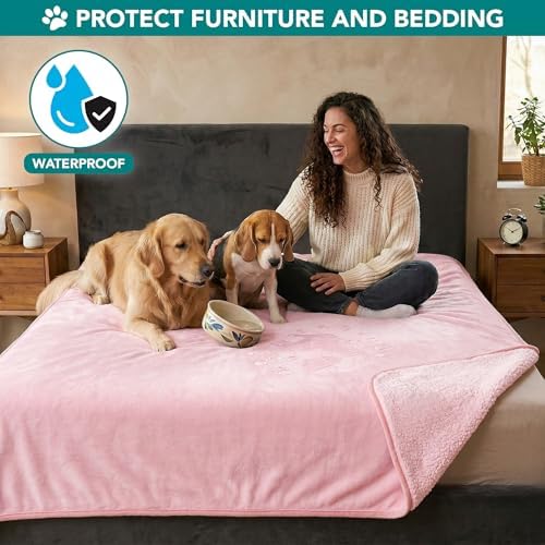 PetAmi Waterproof Dog Blanket Puppy Cat Large Couch Cover, 40x60 Pink