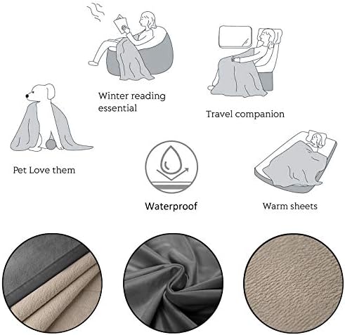 Ameritex Pet Bed Blanket Reversible 100% Waterproof Velvet Super Soft for Sofa and Bed (52x82 Inches, Light Grey+Beige)