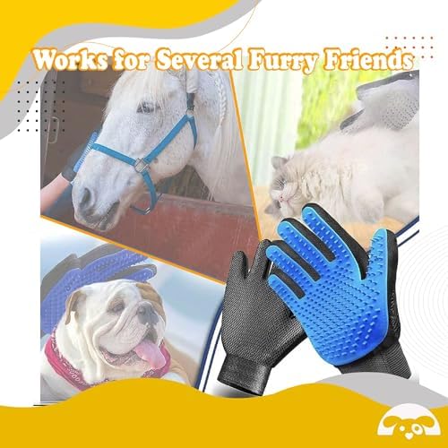 Belle Homie PetnBeyond Deshedding and Grooming Gloves - Gentle Effective Pet Care Gloves for Cats and Dogs - Ultimate Massaging and Comfort - Suitable for Long and Short Fur - 1 Pack, 1 Pair (Blue)