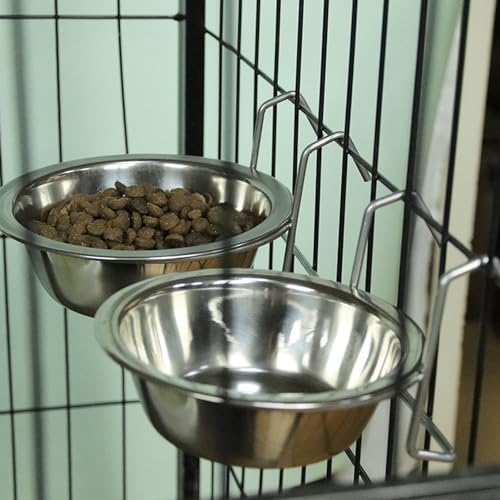 2 Pcs Large Stainless Steel Hanging Pet Bowls, Dog & Cat, Spill Proof, Non Slip, Easy to Clean, Ideal for Indoor & Outdoor Use