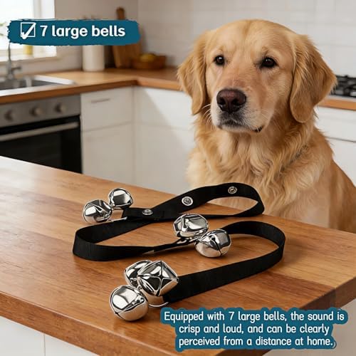 Dog Doorbell for Potty Training, Adjustable Length with 7 Extra Loud Bells, Black Nylon Strap with Metal Bells, 31-33 Inches