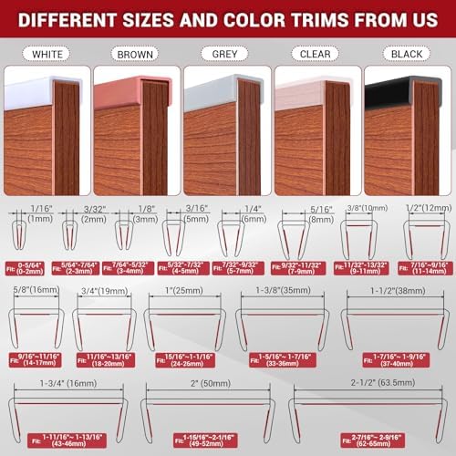 Rubber Edge Trim, 2" Self-Adhesive Flexible U Channel Edge Protecter for Plywood, Doors, Wide U Shaped Edge Trim, Edge Banding, Black Color, 20Ft