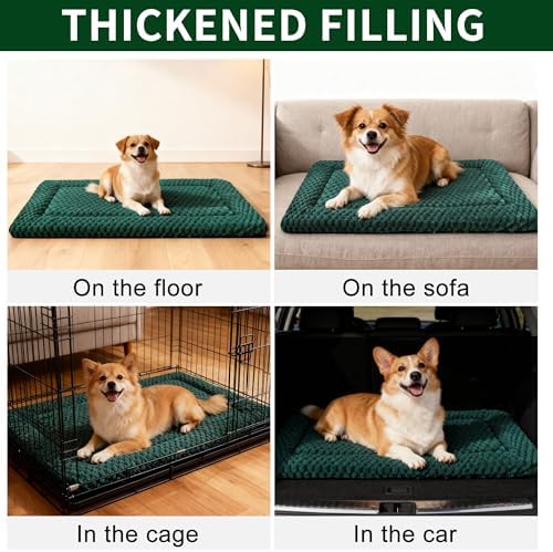 Dog Bed Mat,Reversible & Ultra Soft Kennel Pad-Machine Washable Pet Bed for Dogs & Cats-All-Weather Crate Liner for Crates,Carriers & Travel (Dark Green, 30" L x 20" W x 1.5" Th)