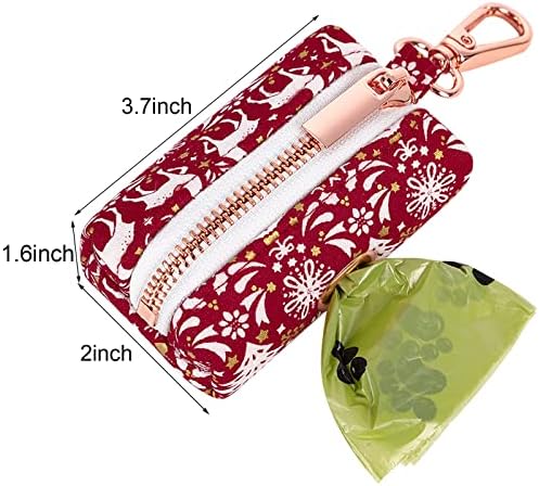 ARING PET Dog Waste Bag Dispenser, Cotton Doggy Poop Bags Holders Attach to Any Leashes, Portable Washable Christmas Pet Waste Pouch Dispenser with Metal Zipper