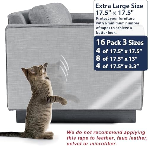 Anti Cat Scratch Furniture Protector, Transparent Self-Adhesive Couch Furniture Protectors from Cats Scratching Claws, Cat Scratch Couch Protector (17.5"X17.5")