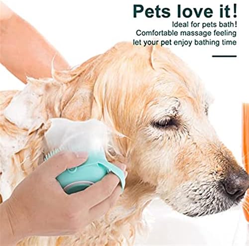 Dog Bath Brush Comb Rubber Grooming Silicone Puppy Massage Hair Fur Cleaning Soft Shampoo Dispenser (blue)(Yellow)