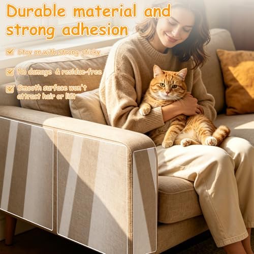 10Pack Self-Adhesive Cat Furniture Protector, Couch Protector from Cat Claws, Removable Anti Scratch Furniture Protector for Sofa Back Walls Corners with 40 Twist Pins
