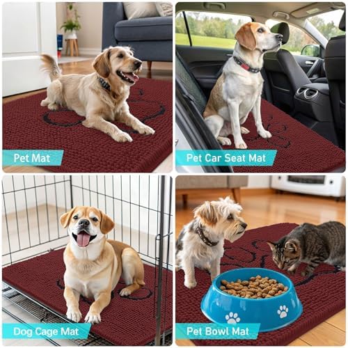 OLANLY Dog Door Mat for Muddy Paws 36x24, Paw Print Design Chenille Mud Mat