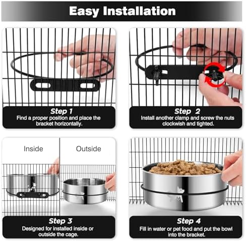 Dog Crate Water Bowl No Spill, Dog Crate Bowls Hanging 2 Pack, Kennel Water Bowl Mountable, Stainless Steel Coop Cup, Pet Cage Accessories, Food Dish Feeder for Cat Puppy Rabbit Bunny Bird Ferret