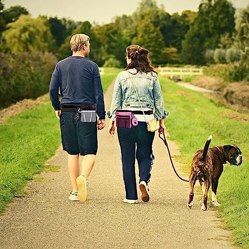 STMK Dog Treat Pouch Dog Clicker Training Kit, Dog Training Treat Pouch Dog Clicker for Training, 3 Ways to Wear Easily Carries Treat Pouches for Pet Training (Black and Pink)