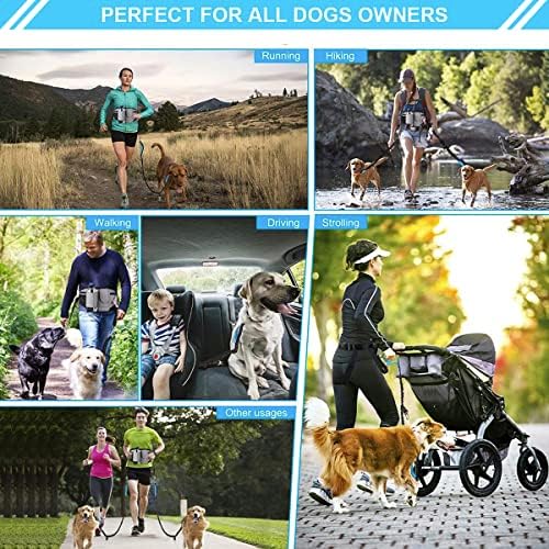 Hands Free Dog Leash with Waist Bag, Adjustable Waist Belt for Walking Training Hiking Jogging Biking, Adjustable Waist Belt Fits Waist Sizes from 20" to 51" (Grey)