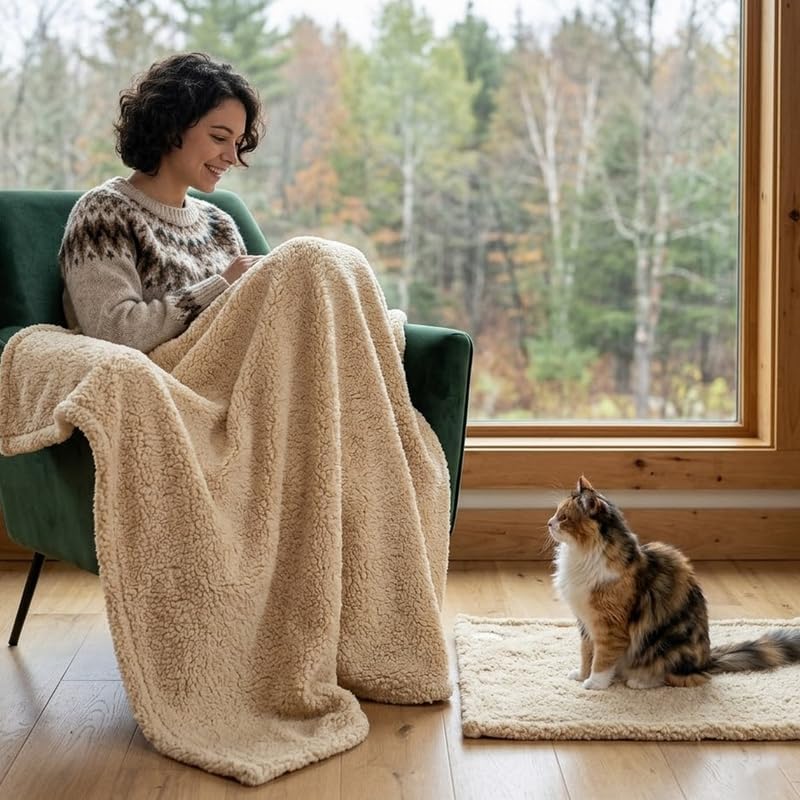 Waterproof Dog Blanket Reversible Pet Bed Cover Puppy Fluffy Cream Blankets Leakproof Sofa Couch Cover Cat Pet Blanket for Warm Washable-M