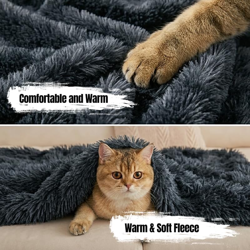 Waterproof Dog Blanket Pet Throw Blankets Fluffy Long Faux Fur Reversible Puppy Blankets 85x57in Furniture Protector Cover for Sofa Bed Couch Bed Cover Washable for Dogs Cats (Grey XL)
