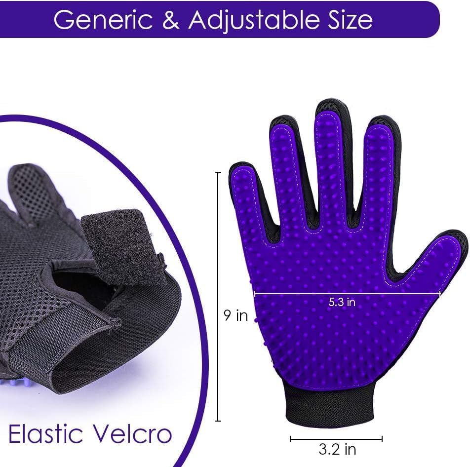 Pet Hair Removal Glove with 255 Silicone Tips for Dogs & Cats, Right Purple