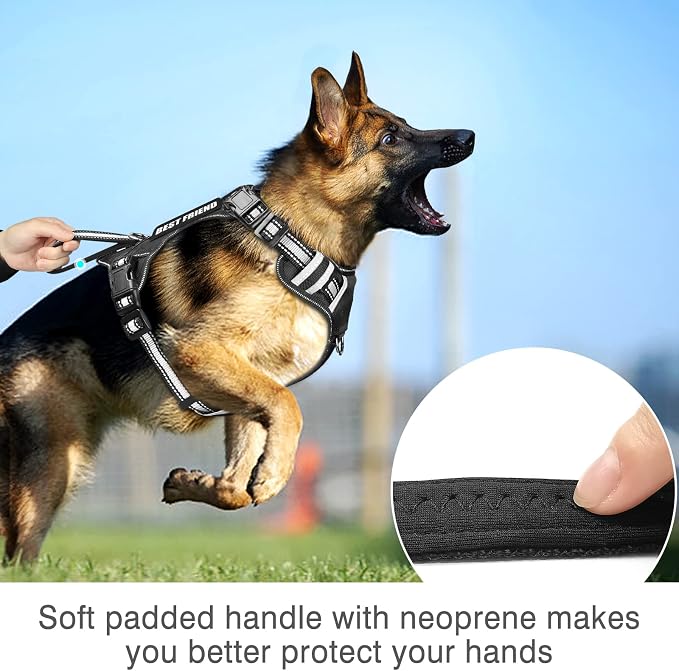 WINSEE Service Dog Vest No Pull Dog Harness with 7 Dog Patches, Reflective Pet Harness with Durable Soft Padded Handle for Training Small, Medium, Large, and Extra-Large Dogs (Medium, Black)