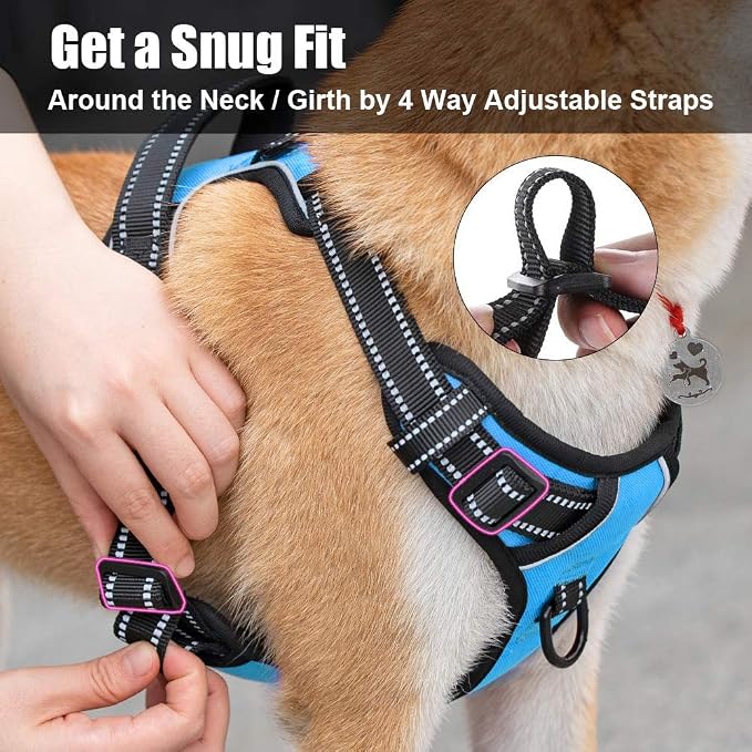 PoyPet No Pull Dog Harness Medium, Reflective Vest with Front Clip & Handle