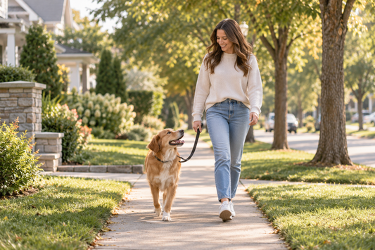 Dog owner enjoying a comfortable everyday walk with their dog