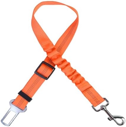 Dog Seat Belt for Car, Adjustable Dog Car Harness, Reflective Dog Seatbelt Leash with Elastic Bungee Buffer, Durable Nylon Pet Safety Dog Seat Belt for All Dog Sizes (Orange)