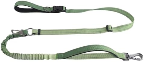 Hands Free Dog Leash for Large Medium Dogs Heavy Duty Bungee Reflective Adjustable Waist Leashes for Walking Running with Car Buckle 4-6FT (Green-1)