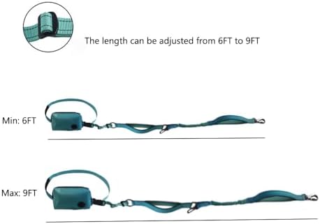 Hands Free Dog Leash for Large Medium Dogs Heavy Duty Bungee Reflective Adjustable Waist Leashes for Walking Running with Zipper Pouch 6-9FT (Green with 6-9FT)