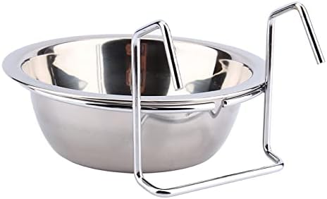 Stainless Steel Hanging Dog Bowl Pet Food Water Cage Cup Clamp Holder Easy Attach Hook On Feeding for Bird Cages Dog Crates Chain Link Fences Small Size S
