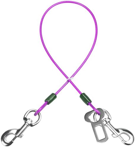 Dog Seat Belt Harness for Car,2pcs Dog Seatbelt of Coated Wire Leash Safety Restraint,No Chew Tether Cable Vehicle Dogs Accessories,Double Clips & Latch (Purple, 16 inch/40 CM)