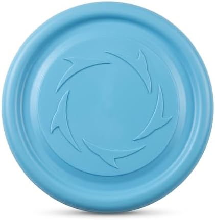 2-in-1 Flying Disc & Slow Feeder Dog Toy - 9.6" Large Floating Aerodynamic Frisbee, Durable Soft Rubber Chew Toy for Fetch, Water Play & Training (Blue)