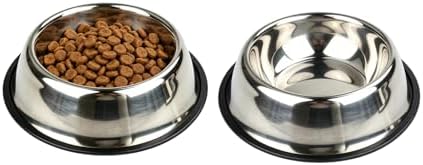 Stainless Steel Dog Bowls, Non-Slip Pet Food Water Bowls 2 Pack, Dishwasher Safe for for Cats Puppies Small Medium Large Dogs (Stainless Steel, ¾ Cup / 7 oz)