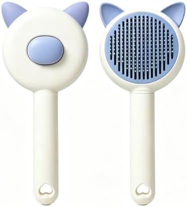 360° Rotatable Self-Clean Pet Slicker Brush, One Button Hair Comb for Dogs & Cats, Cartoon Multi-Color (White-Blue Mix, Mickey Pointed Ear Hair Removal Comb)