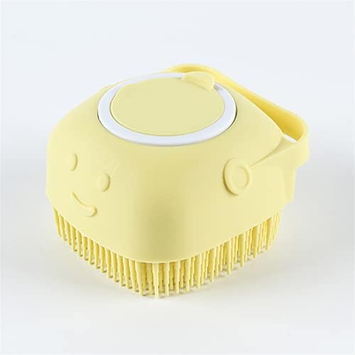 Dog Bath Brush Comb Rubber Grooming Silicone Puppy Massage Hair Fur Cleaning Soft Shampoo Dispenser (blue)(Yellow)