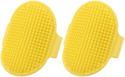 Dog Bath Brush, Silicone Pet Shampoo Brush with Adjustable Ring Handle Massage Scrubber Comb(2Pcs, Yellow), for Long Short Hair Dogs and Cats Bathing Cleaning Shampooing