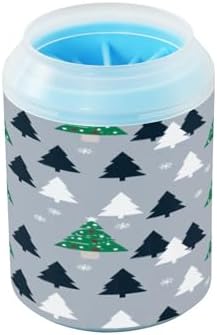 Dog Paw Cleaner Cup, Cartoon Christmas Trees Portable Paw Washer with Soft Silicone Brush, Pet Foot Cleaner for Small Medium Large Dogs Cats, 2.56x4.53 Inch