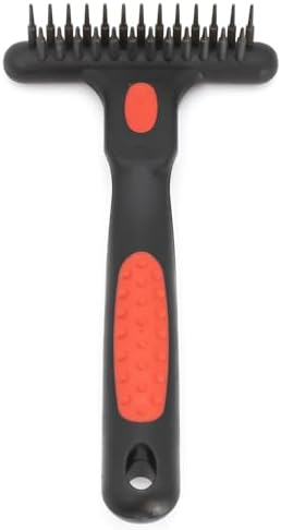 Jeffers Pet Non-Slip Undercoat Rake, 13 short pins – Double Row Stainless Steel Pins, Safe Grooming Tool for Dogs & Cats, Removes Loose Hair & Tangles, Shedding Brush, Home Use, Red & Black