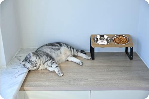AYADA Elevated Cat Bowls Height Adjustable with Stand (Stainless Steel)