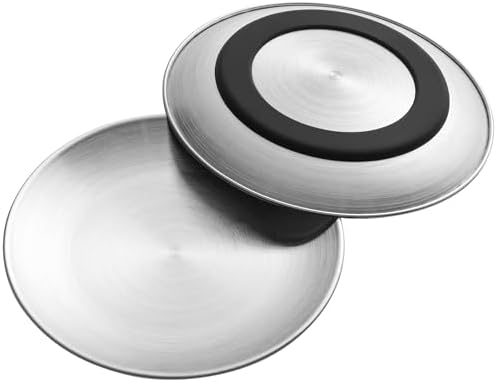 Stainless Steel Cat Bowls, 6.7" Wide and Shallow Cat Food Bowl Set with Silicone Ring for Non Slip, Flat Metal Cats Dishes or Plates for Feeding Indoor Cats, Kitten, Small Dogs (Silver-2 Pack)