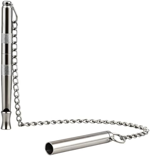 Ultrasonic Dog Training Whistle, Brass-Plated Flute, Adjustable Frequency, Includes Lanyard Chain, Cleaning Cloth, and Training Guide, 3.9 in / 10 cm