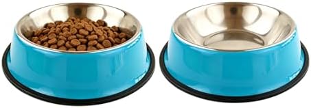 Stainless Steel Dog Bowls, Non-Slip Pet Food Water Bowls 2 Pack, Dishwasher Safe for for Cats Puppies Small Medium Large Dogs (Blue, 1½ Cup / 14 oz)