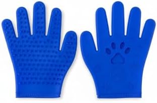 Pet Grooming & Hair Removal Gloves for Dogs & Cats, 2 Pairs Electrostatic Silicone Mitts with Soft Bristles, Enhanced 5-Finger Design for Pet Massage, Deshedding & Coat Care, Easy to Use & Clean(Blue)